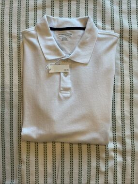 Amazon Essentials Men’s White Polo with Two-Button Placket